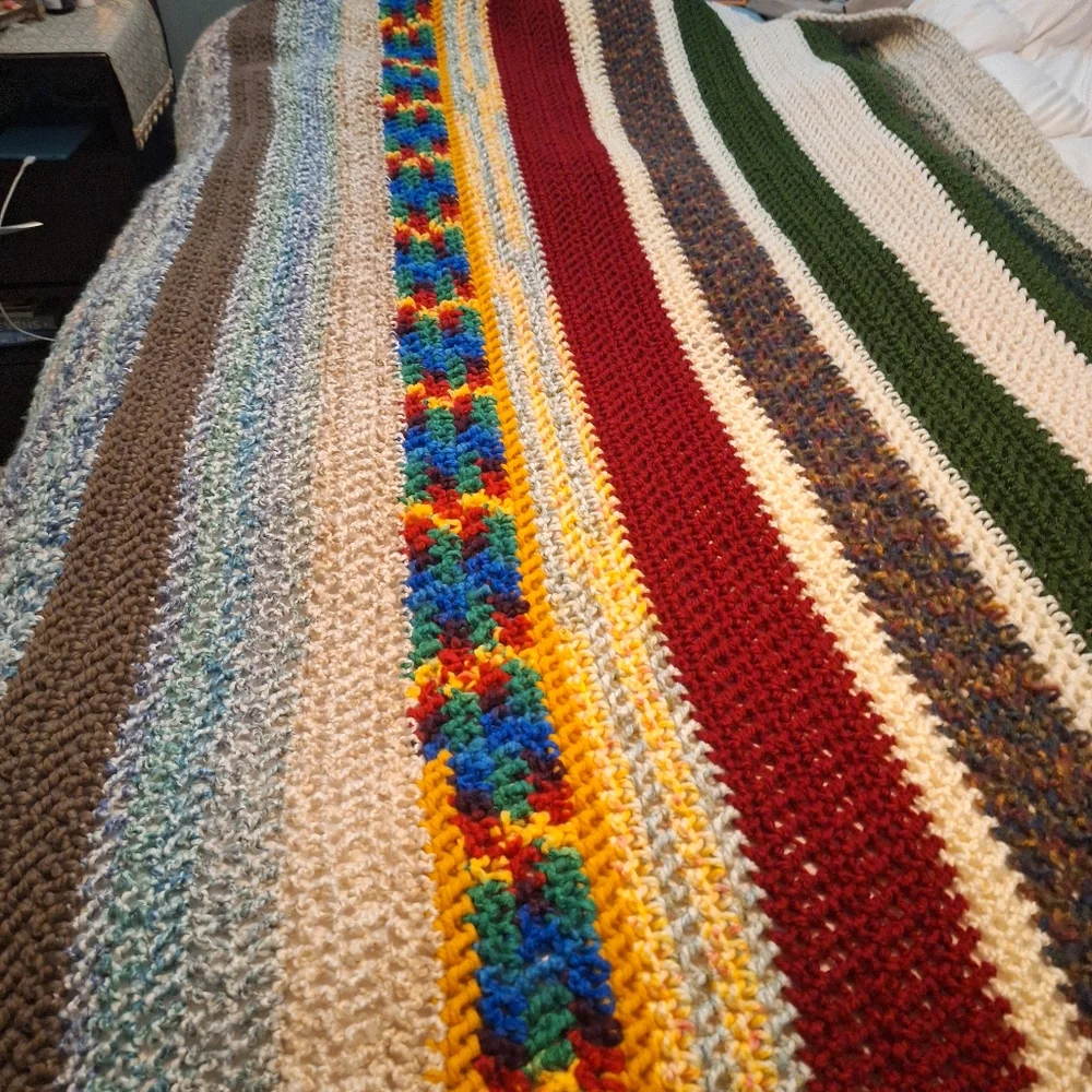 Crocheted Multi Colored Blanket or Throw 72